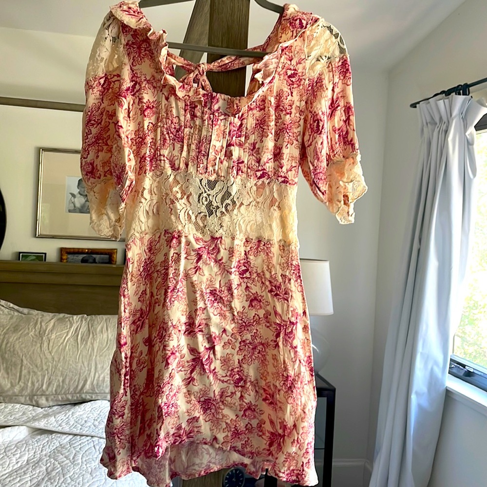 COPY - Free People floral mini dress  with lace detail on waist, shoulders, and…